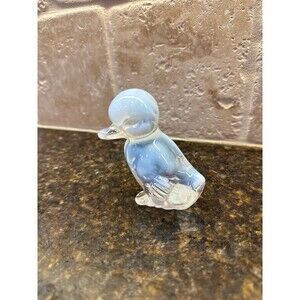 Fenton Art Glass Duck French White Opalescent to Clear Glass Etched Logo EUC